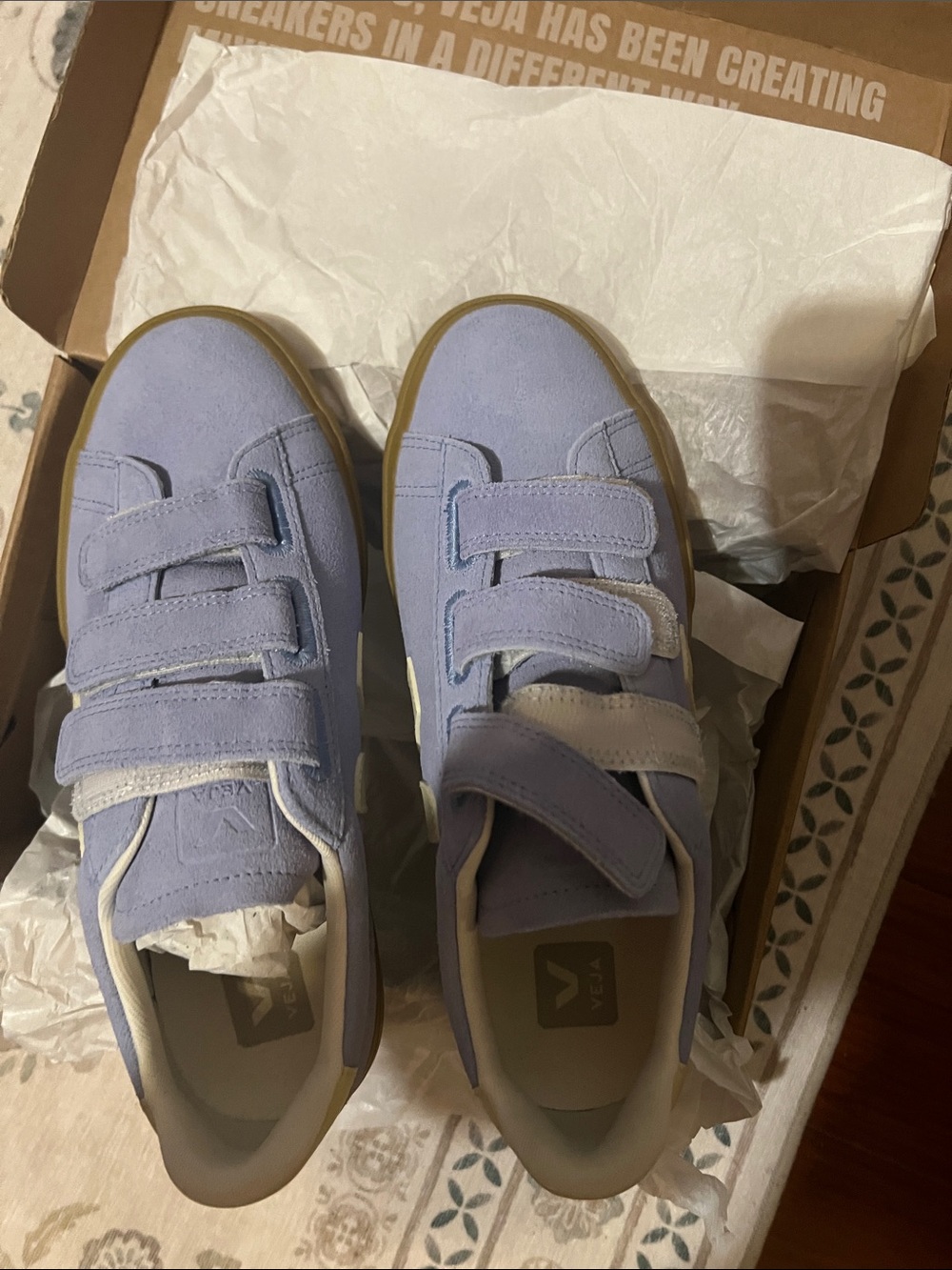 Veja Women’s Velcro Sneakers - Light Blue with Gum Sole